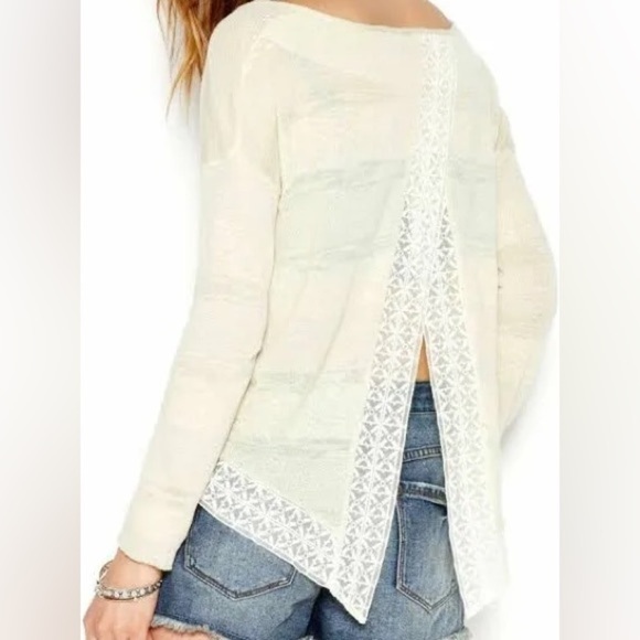 FREE PEOPLE Pebble Dash Envelope Open Back Top Lace Trim Flowy Striped Knit​ - Picture 2 of 7